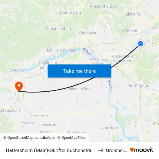 Hattersheim (Main)-Okriftel Buchenstraße to Grolsheim map