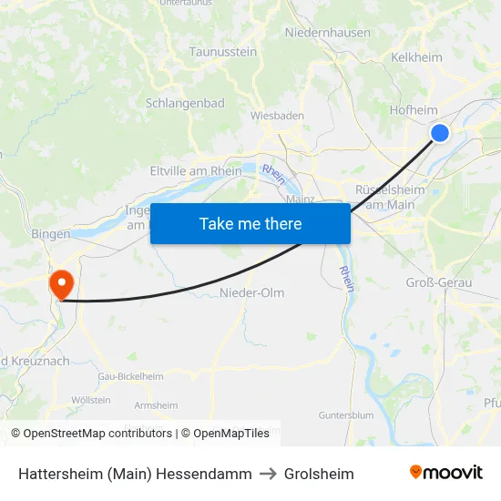 Hattersheim (Main) Hessendamm to Grolsheim map