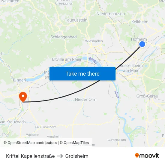 Kriftel Kapellenstraße to Grolsheim map