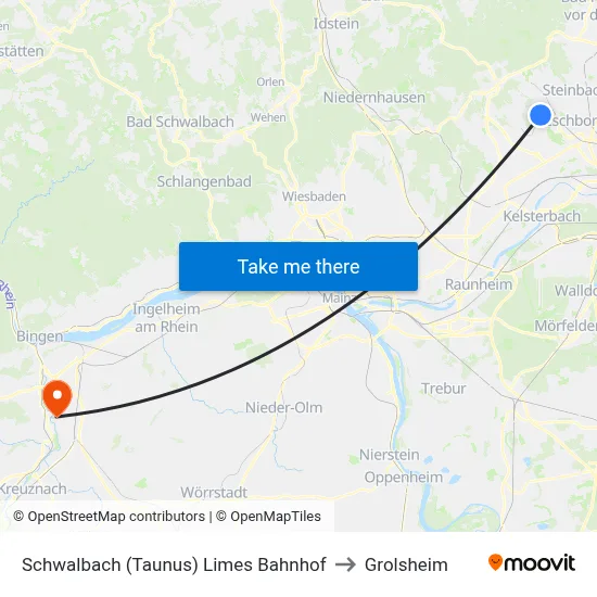Schwalbach (Taunus) Limes Bahnhof to Grolsheim map