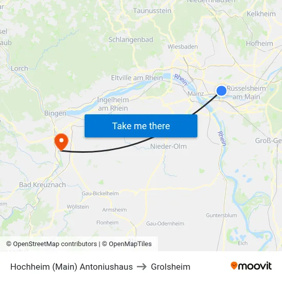 Hochheim (Main) Antoniushaus to Grolsheim map