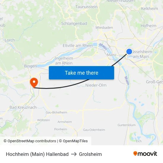 Hochheim (Main) Hallenbad to Grolsheim map