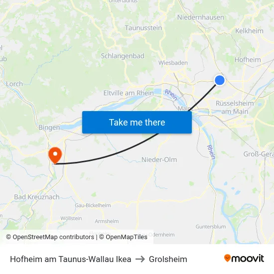 Hofheim am Taunus-Wallau Ikea to Grolsheim map