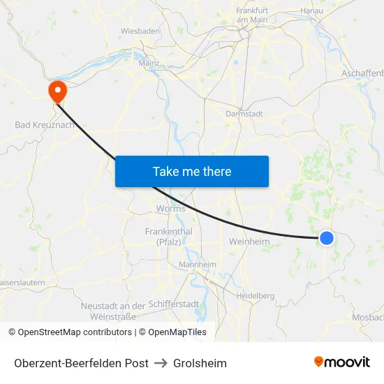 Oberzent-Beerfelden Post to Grolsheim map