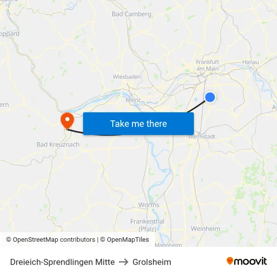 Dreieich-Sprendlingen Mitte to Grolsheim map