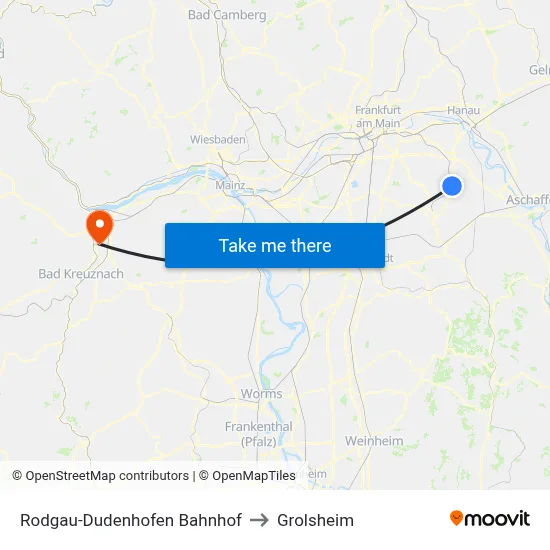Rodgau-Dudenhofen Bahnhof to Grolsheim map