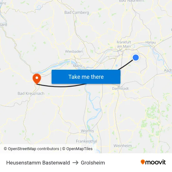 Heusenstamm Bastenwald to Grolsheim map