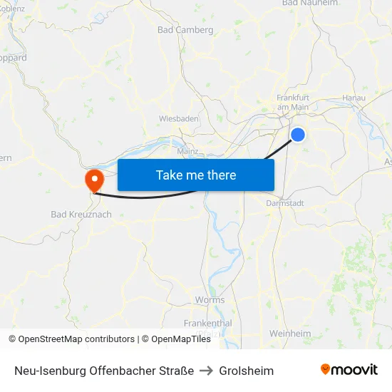 Neu-Isenburg Offenbacher Straße to Grolsheim map