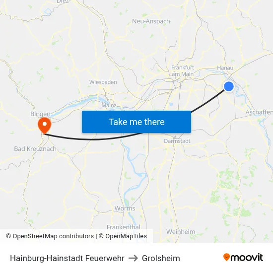 Hainburg-Hainstadt Feuerwehr to Grolsheim map