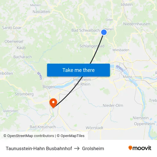 Taunusstein-Hahn Busbahnhof to Grolsheim map