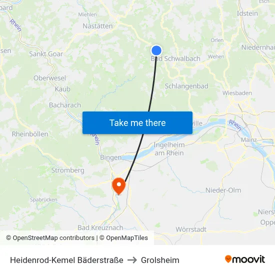 Heidenrod-Kemel Bäderstraße to Grolsheim map