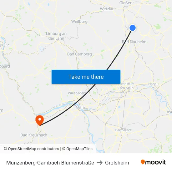 Münzenberg-Gambach Blumenstraße to Grolsheim map