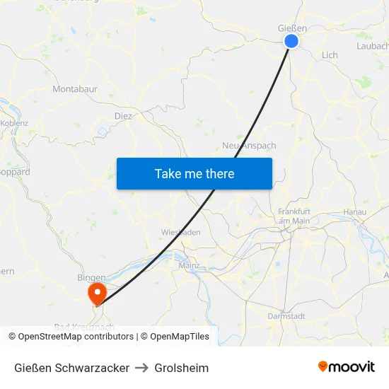 Gießen Schwarzacker to Grolsheim map