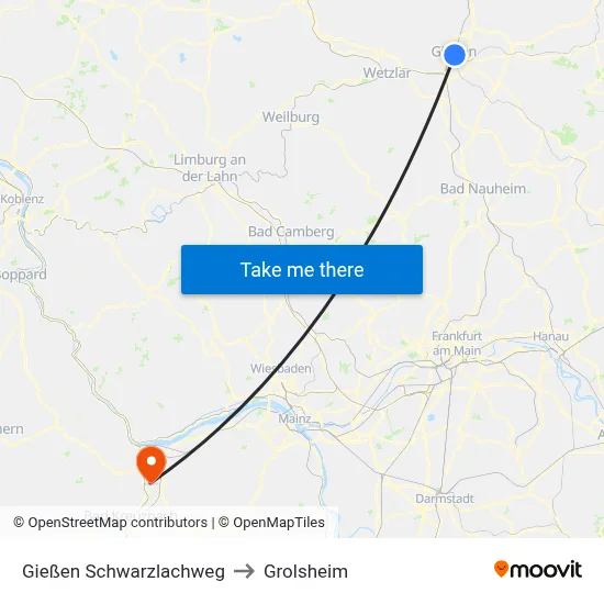 Gießen Schwarzlachweg to Grolsheim map