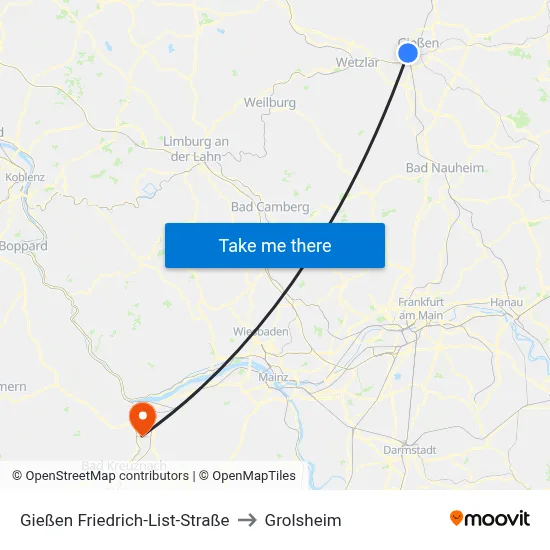 Gießen Friedrich-List-Straße to Grolsheim map