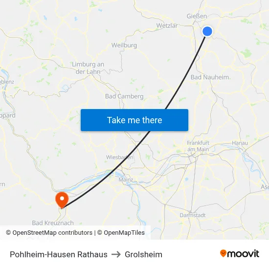 Pohlheim-Hausen Rathaus to Grolsheim map