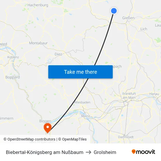 Biebertal-Königsberg am Nußbaum to Grolsheim map