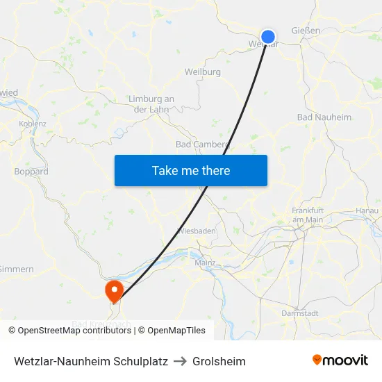 Wetzlar-Naunheim Schulplatz to Grolsheim map