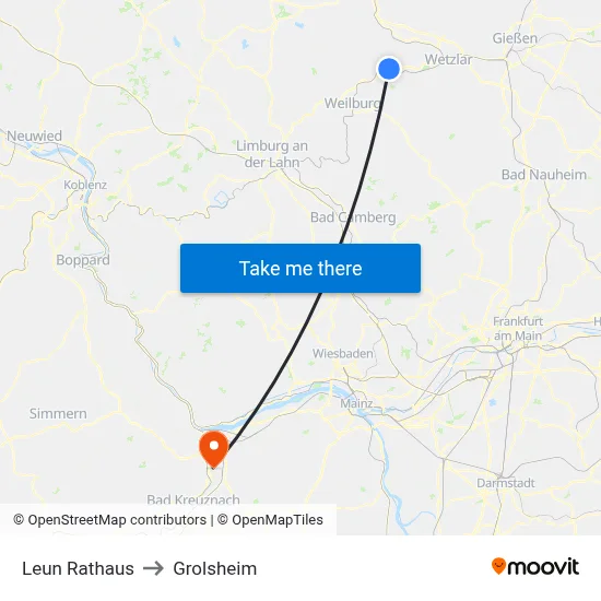 Leun Rathaus to Grolsheim map