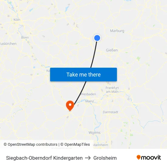 Siegbach-Oberndorf Kindergarten to Grolsheim map