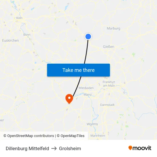 Dillenburg Mittelfeld to Grolsheim map