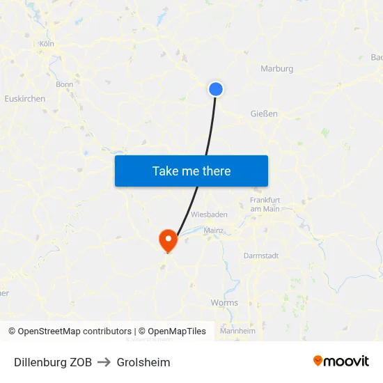Dillenburg ZOB to Grolsheim map