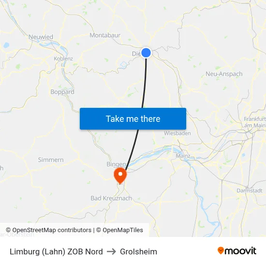 Limburg (Lahn) ZOB Nord to Grolsheim map