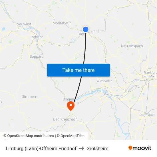 Limburg (Lahn)-Offheim Friedhof to Grolsheim map