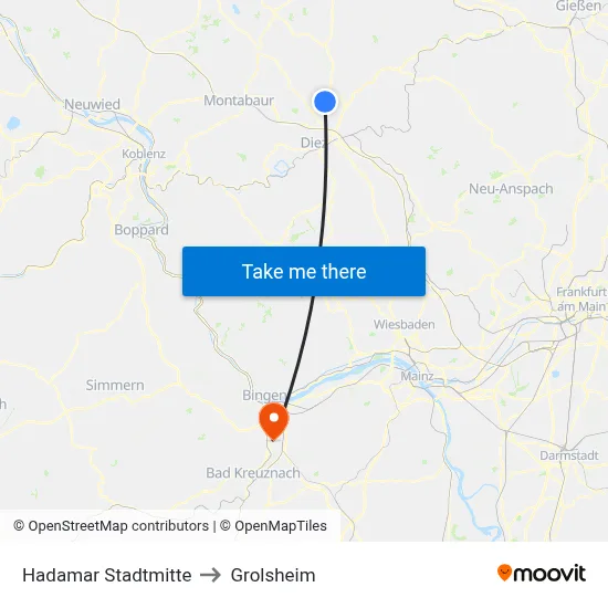 Hadamar Stadtmitte to Grolsheim map