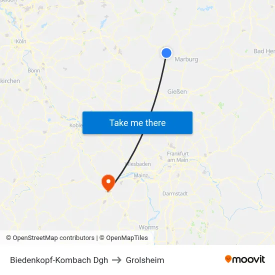 Biedenkopf-Kombach Dgh to Grolsheim map