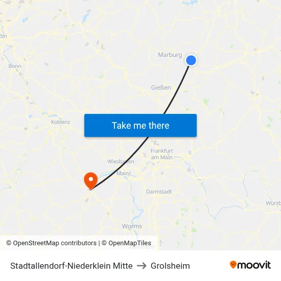 Stadtallendorf-Niederklein Mitte to Grolsheim map