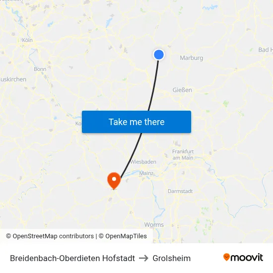 Breidenbach-Oberdieten Hofstadt to Grolsheim map