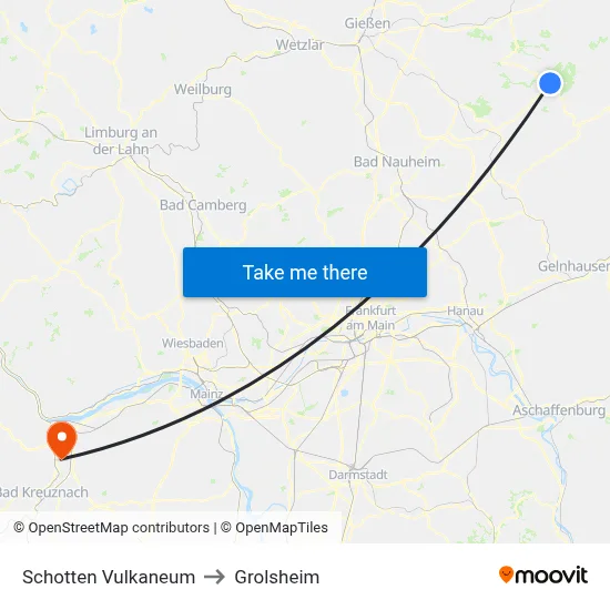 Schotten Vulkaneum to Grolsheim map