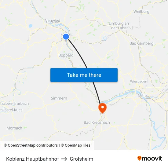 Koblenz Hauptbahnhof to Grolsheim map