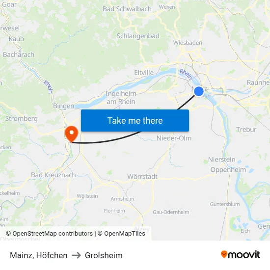 Mainz, Höfchen to Grolsheim map