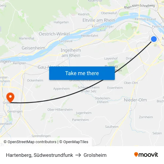 Hartenberg, Südwestrundfunk to Grolsheim map