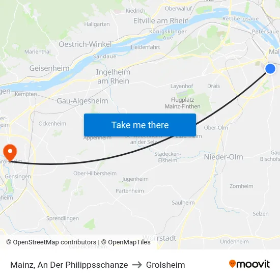 Mainz, An Der Philippsschanze to Grolsheim map