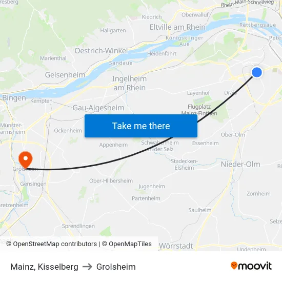 Mainz, Kisselberg to Grolsheim map