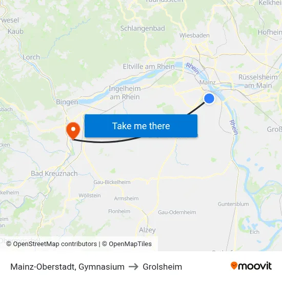 Mainz-Oberstadt, Gymnasium to Grolsheim map