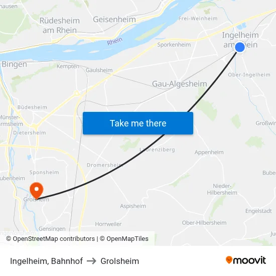 Ingelheim, Bahnhof to Grolsheim map