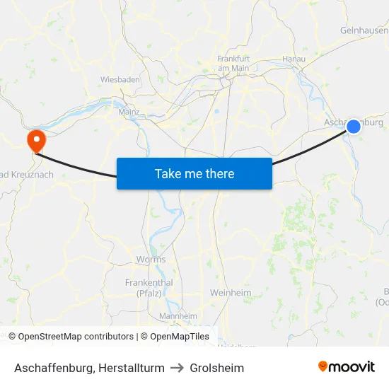 Aschaffenburg, Herstallturm to Grolsheim map