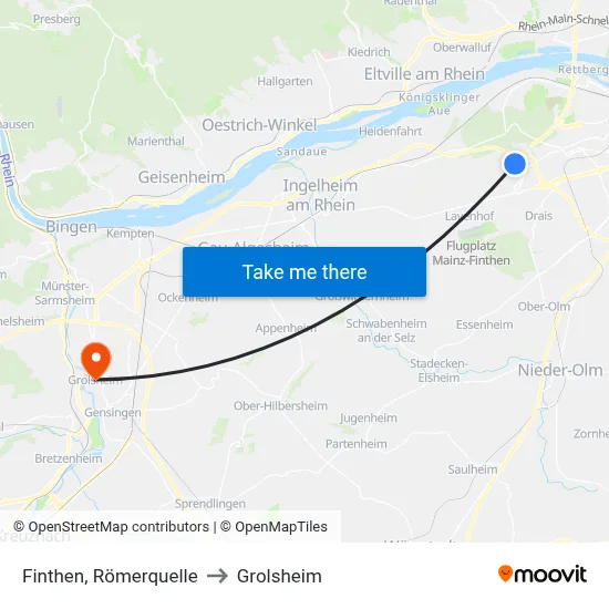Finthen, Römerquelle to Grolsheim map