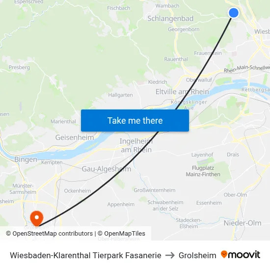 Wiesbaden-Klarenthal Tierpark Fasanerie to Grolsheim map