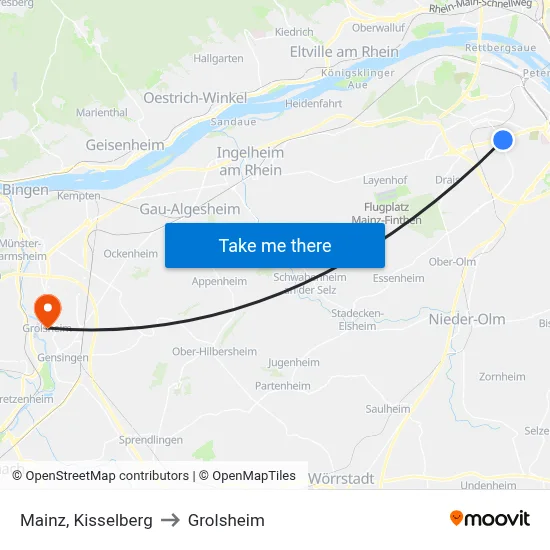 Mainz, Kisselberg to Grolsheim map