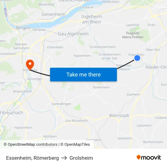 Essenheim, Römerberg to Grolsheim map