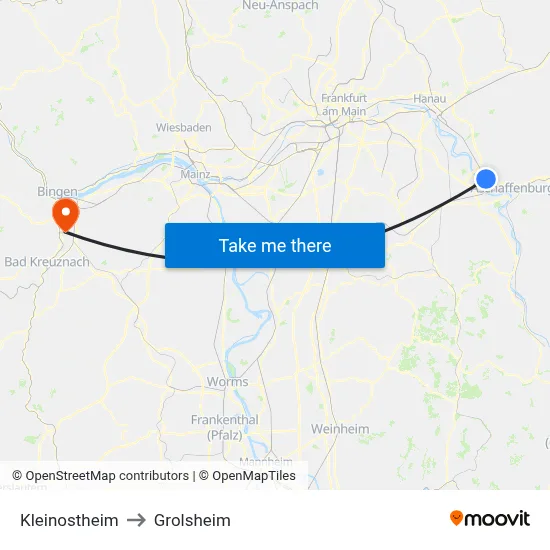 Kleinostheim to Grolsheim map
