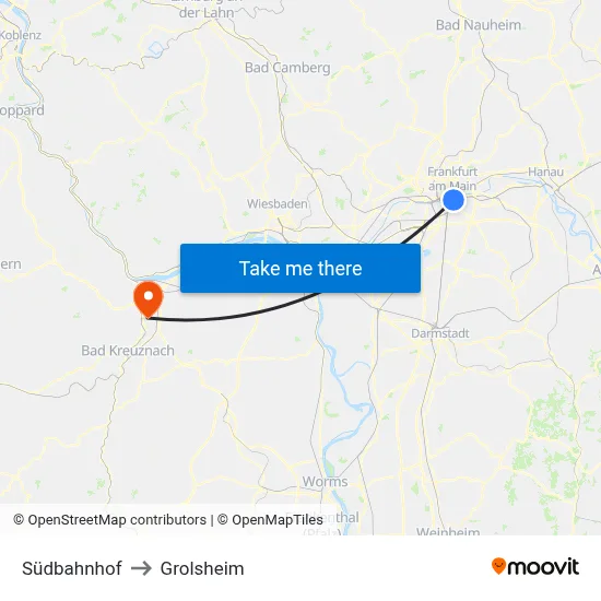 Südbahnhof to Grolsheim map