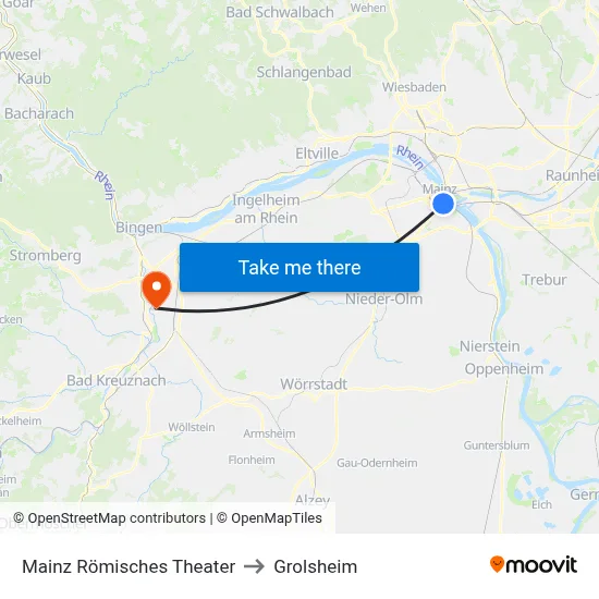 Mainz Römisches Theater to Grolsheim map