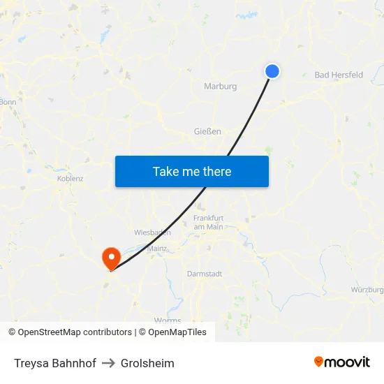 Treysa Bahnhof to Grolsheim map