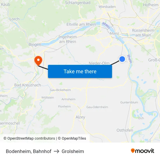 Bodenheim, Bahnhof to Grolsheim map